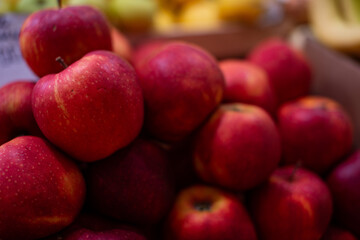 Ripe red apples close-up. Farmers' market.