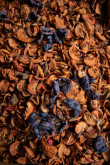 A bunch of sliced dry apple. Dried fruit texture.