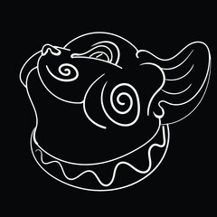 Cat vector art illustration T-shirt apparel tattoo design or outwear.  Cute print style kitten background. This hand drawing would be nice to make on the black fabric or canvas.
