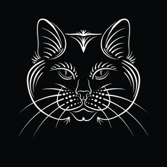 Cat vector art illustration T-shirt apparel tattoo design or outwear.  Cute print style kitten background. This hand drawing would be nice to make on the black fabric or canvas.
