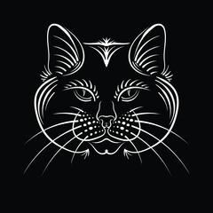 Cat vector art illustration T-shirt apparel tattoo design or outwear.  Cute print style kitten background. This hand drawing would be nice to make on the black fabric or canvas.
