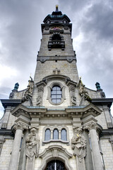 Tower of the St. Nicholas Catholic Church in Frauenfeld, Switzerland in cloudy weather.  
St. Nicholas Catholic Church in Frauenfeld, Switzerland in cloudy weather. 
