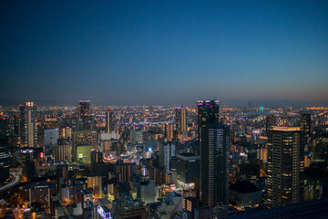 Fototapeta na wymiar Aerial view of Osaka Downtown by night