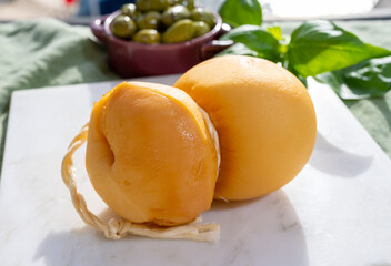 Cheese collection, Italian cheese scamorza made from cow milk in South of Italy