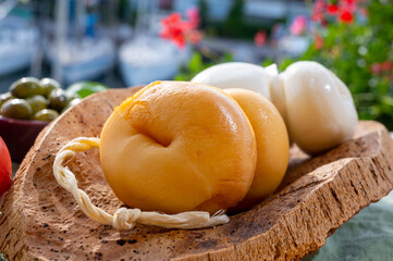 Cheese collection, Italian cheese scamorza made from cow milk in South of Italy