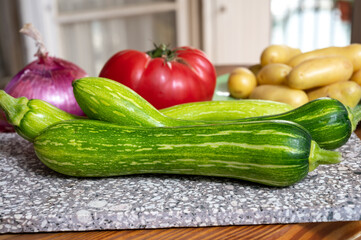 Fresh green long squash zucchini gevetables from Nice, Provence, France