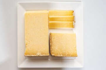 Cheese collection, hard French cheese old cantal made from raw cow milk with rind