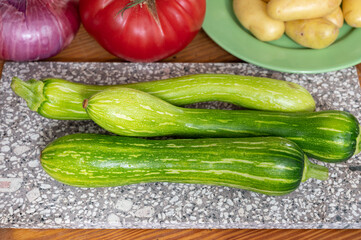 Fresh green long squash zucchini gevetables from Nice, Provence, France