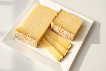 Cheese collection, hard French cheese old cantal made from raw cow milk with rind
