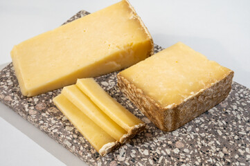 Cheese collection, hard French cheese old cantal made from raw cow milk with rind