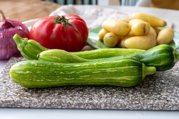 Fresh green long squash zucchini gevetables from Nice, Provence, France