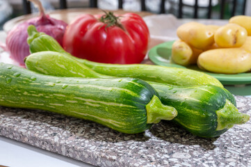 Fresh green long squash zucchini gevetables from Nice, Provence, France