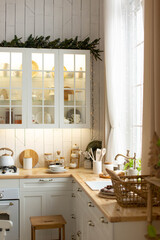 kitchen with bright natural colors. kitchen interior in white