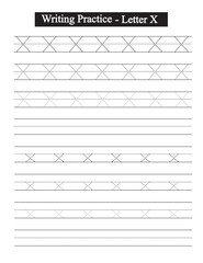 Alphabet tracing worksheet. A-Z writing pages. Handwriting exercise for kids. Printable worksheet.