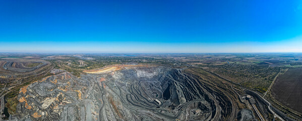Huge iron ore quarry iron ore quarry top view Aero photo shoot.