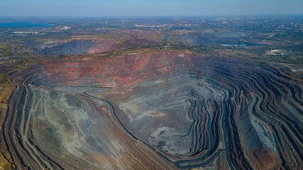 Huge iron ore quarry iron ore quarry top view Aero photo shoot.