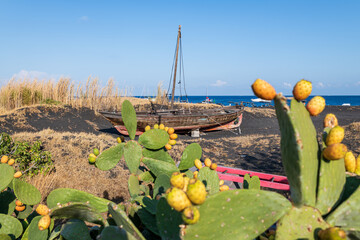 Stromboli island (Aeolian archipelago), Lipari, Messina, Sicily, Italy: view of an old wooden...
