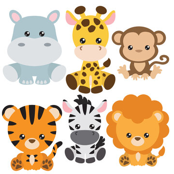 Baby animals vector cartoon illustration