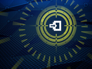 Sight is aiming for escape icon detected during cyberspace research on hi-tech dark background. Illustration.