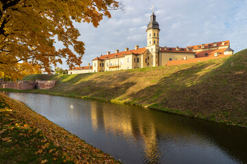 Fototapeta premium Nesvizh, Belarus - October, 2021: Panoramic view of the Nesvizh palace and park ensemble of the Radziwills.