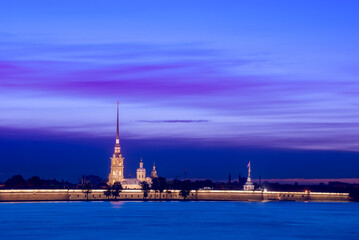 St. Petersburg. Russia. Peter and Paul Fortress. White nights. Beautiful sunset sky and Neva River