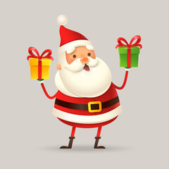 Cute and happy Santa Claus with gifts - vector illustration isolated
