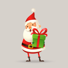 Cute Santa Claus with gift for you - vector illustration isolated