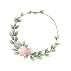 Watercolor Christmas  wreaths with branches and toys