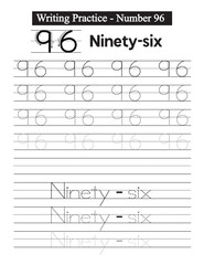 Numbers tracing worksheet. 0-100 writing pages. Handwriting exercise for kids. Printable worksheet.