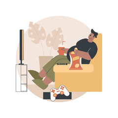 Passive lifestyle abstract concept vector illustration. Sedentary time spending, inactive lifestyle, eating junk food, watching soap operas, spend lazy day, passive income abstract metaphor.