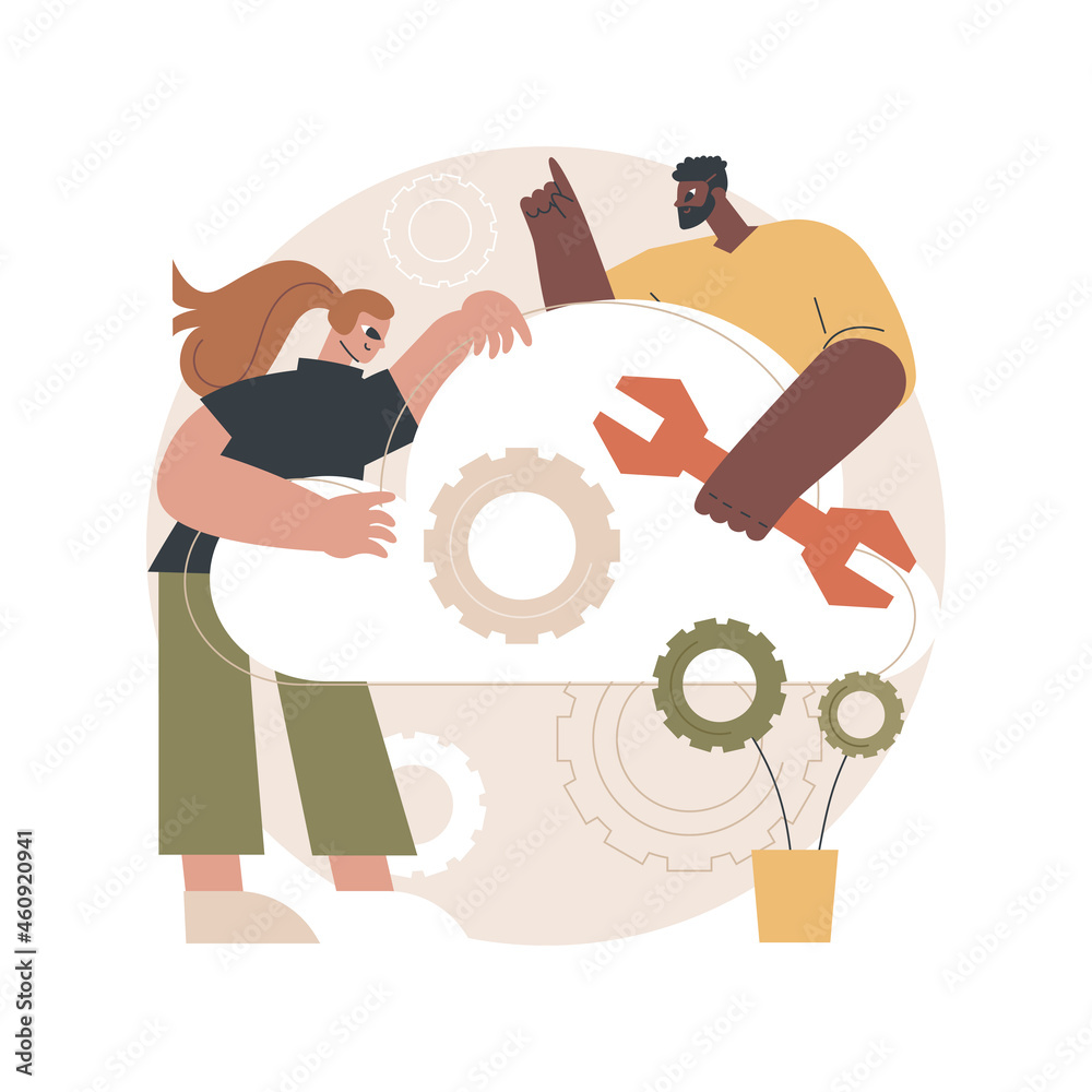 Poster cloud engineering abstract concept vector illustration. cloud-based computing, hosted data storage, 