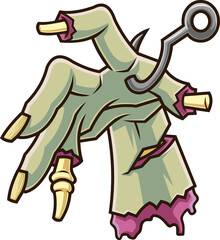 Evil Zombie Hand. Cartoon Vector Hand Drawn Illustration Isolated On White Background