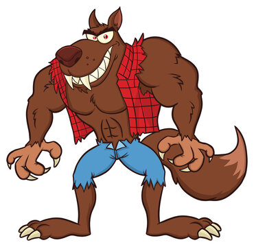 Angry Werewolf Cartoon Mascot Character. Vector Illustration Isolated On White  Background