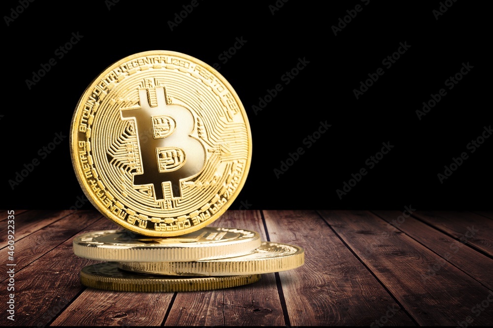 Sticker Classic gold bitcoin on dark background