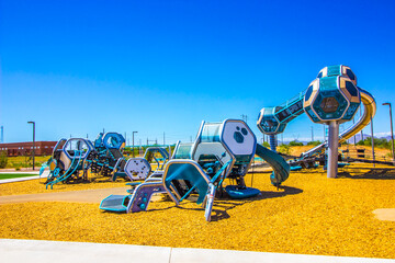 Abstract Children's Playground Equipment At Free Public Park