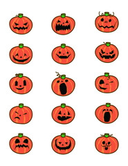 Halloween pumpkin illustration with multiple faces. vector set. eps10