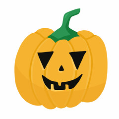 Halloween pumpkin on white background. Hand drawn illustation orange pumpkin. Vector illustration of Halloween pumpkin with smile.