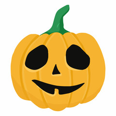 Halloween pumpkin on white background. Hand drawn illustation orange pumpkin. Vector illustration of Halloween pumpkin with smile.