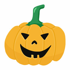 Halloween pumpkin on white background. Hand drawn illustation orange pumpkin. Vector illustration of Halloween pumpkin with smile.