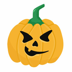 Halloween pumpkin on white background. Hand drawn illustation orange pumpkin. Vector illustration of Halloween pumpkin with smile.