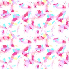 Fototapeta na wymiar Fun pink blue white hand drawn seamless texture. Modern bright feminine swimwear fashion all over print. Doodle funky abstract summer beach style background. Playful high quality jpg swatch.