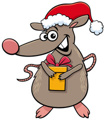 cartoon rat animal character with gift on Christmas time