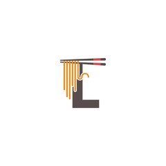 Letter L with chopsticks and noodle icon logo design