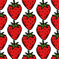 strawberry seamless doodle pattern, vector color illustration