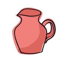 color vector illustration of a jug. A container for drinks. A doodle-style cooking tool on an isolated background