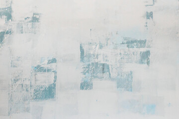Abstract art background. Oil painting on canvas. Blue and white texture. Fragment of artwork. Spots of acrylic paint. Modern art. Contemporary art. Oil paint