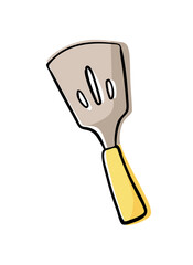 color vector illustration of a kitchen spatula. A doodle-style cooking tool on an isolated background