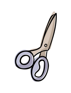 color vector illustration of kitchen scissors. Cooking tool in doodle style on isolated background