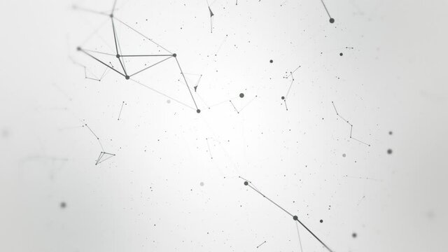 Grayscale Plexus modern design, lines and abstract geometric patterns with dots. Background loop. Technology abstract network.