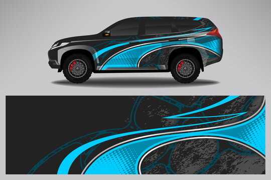 Wrap car vector design decal. Graphic abstract line racing background design for vehicle, race car, rally, adventure livery camouflage.